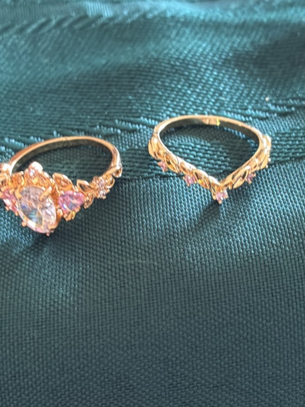 Gold-Tone Pink Crystal Heart Ring - Women's Fashion Jewelry